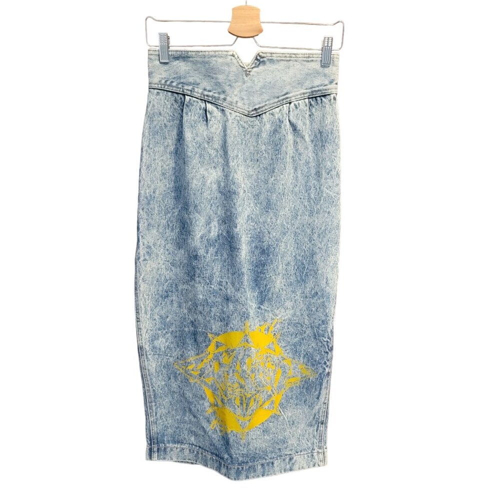 Vintage Zena USA Denim Slit Skirt Womens Blue Denim Maxi 90s Acid Wash Sz M - Picture 1 of 6
